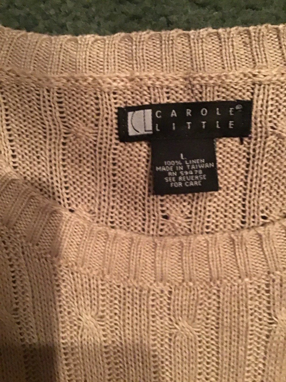 Carole Little Tan Cable Crewneck Sweater